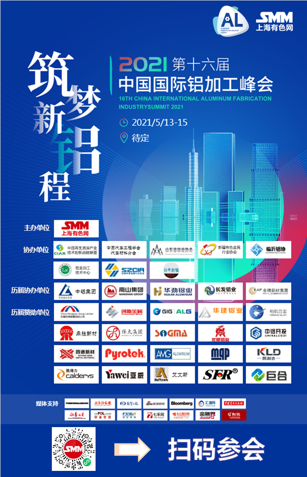 【春节后铝锭累库及下游铝加工消费复苏对一季度铝价影响展望】在今日由SMM主办的线上行情直播会议上，上海有色网大数据总监刘小磊带来了春节后铝锭累库及下游铝加工消费复苏对一季度铝价影响展望的演讲。演讲主要对比分析了假期铝锭累库规模影响、春节后下游铝板带/铝箔/铝型材/铝线缆等加工企业复工情况分享、一季度铝锭及铝材进出口前景分析以及2-3月国内电解铝现货价格及升贴水展望。