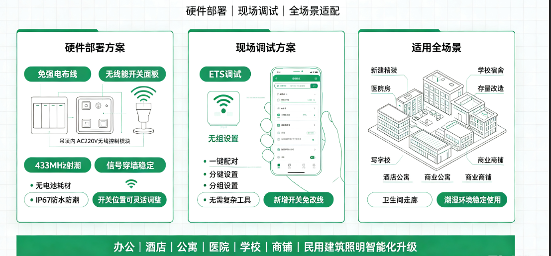 无线动能开关+智能照明系统 楼宇轻量化改造升级