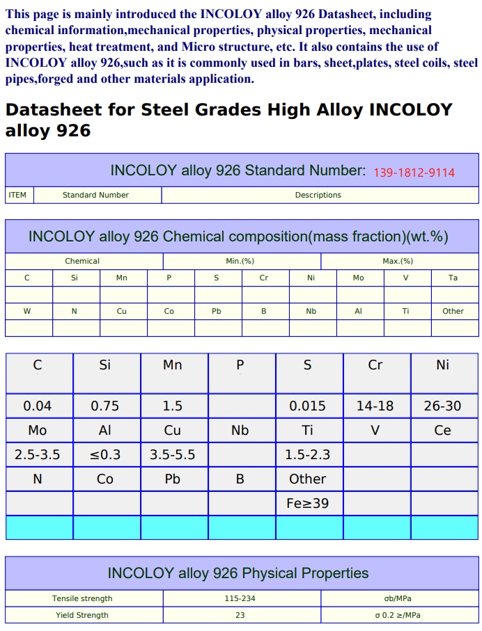 Incoloy926（N08926）抗点蚀性和耐缝隙腐蚀性