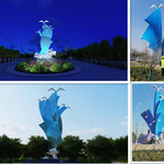 盐城城市标志夜景灯光雕塑 不锈钢浪尖上的海鸥雕塑定制