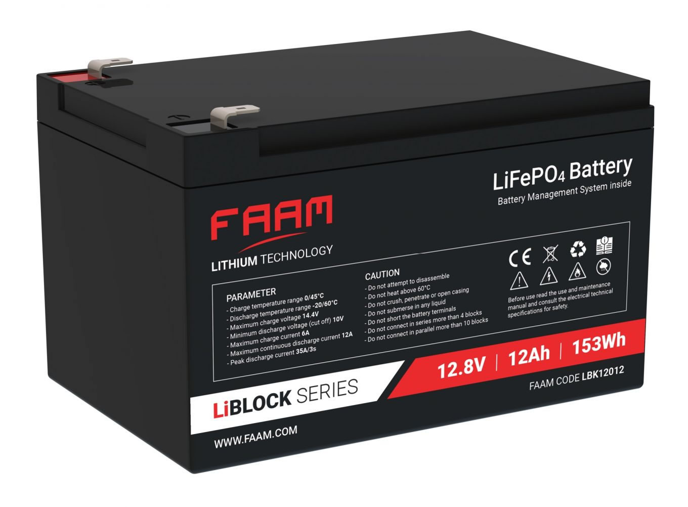 法阿姆 FAAM 锂铁 LiFeP04 专业用途电池 12.8V 12Ah(20 小时) 153W