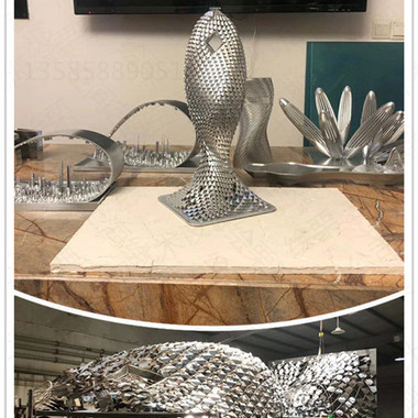 池州大型不锈钢抽象鱼雕塑 公园镂空动物雕塑定制