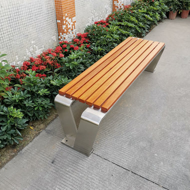 不锈钢长椅户外公园实木椅室外小区创意坐凳广场休闲长凳