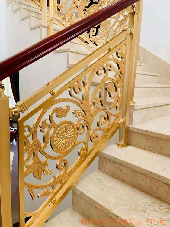 专业艺术铜雕花楼梯护栏看点 高质旋转铜艺楼梯扶手