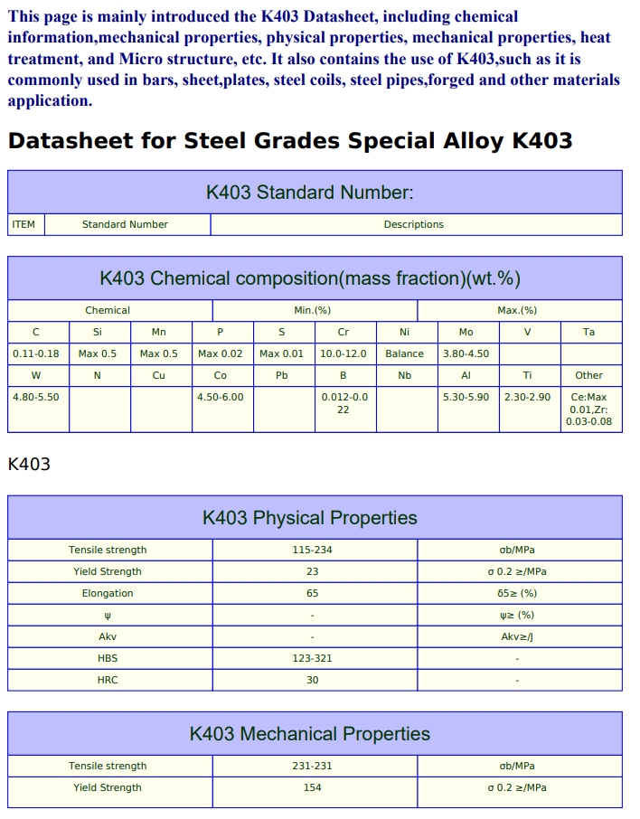 K402（K2）铸造高温合金