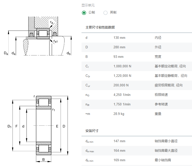 FAG圆柱滚子制砂机轴承NU2326-E-M1-C4