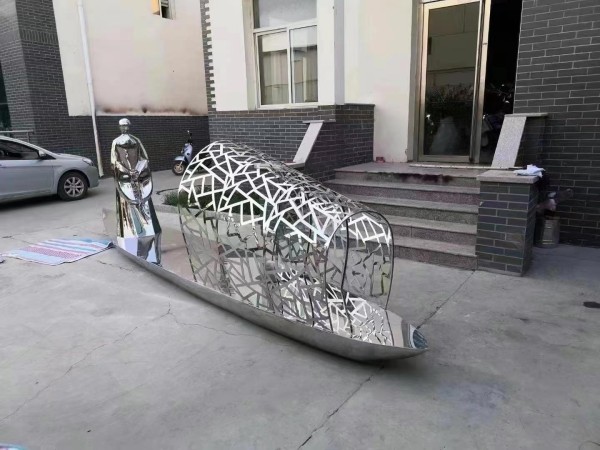 济宁复古单蓬船雕塑摆件 不锈钢乌蓬船、观光船工厂定制