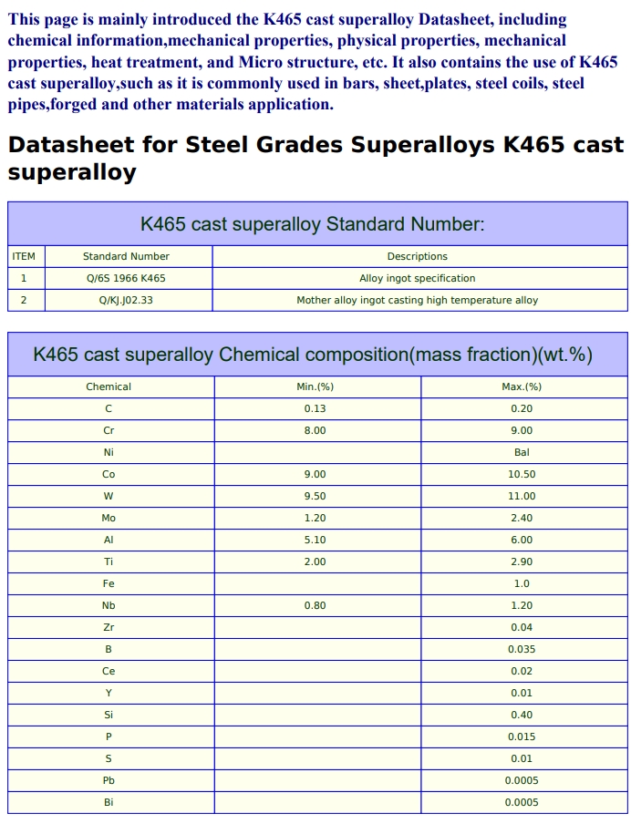 K465高温合金