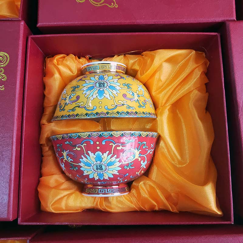 生日留念品寿碗加祝福语 双亲八十岁寿宴回礼套装 九十寿辰纪念对杯加字