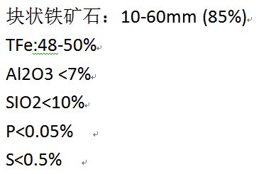 南亚块状铁矿石：TFe:48-50%