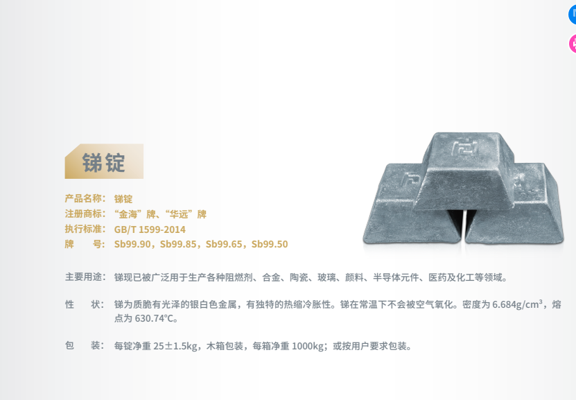 出售金海牌锑锭、锡锭