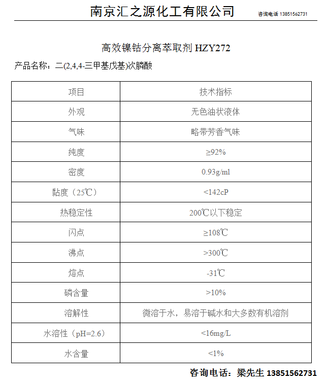 厂家直销高效镍钴分离萃取剂HZY272