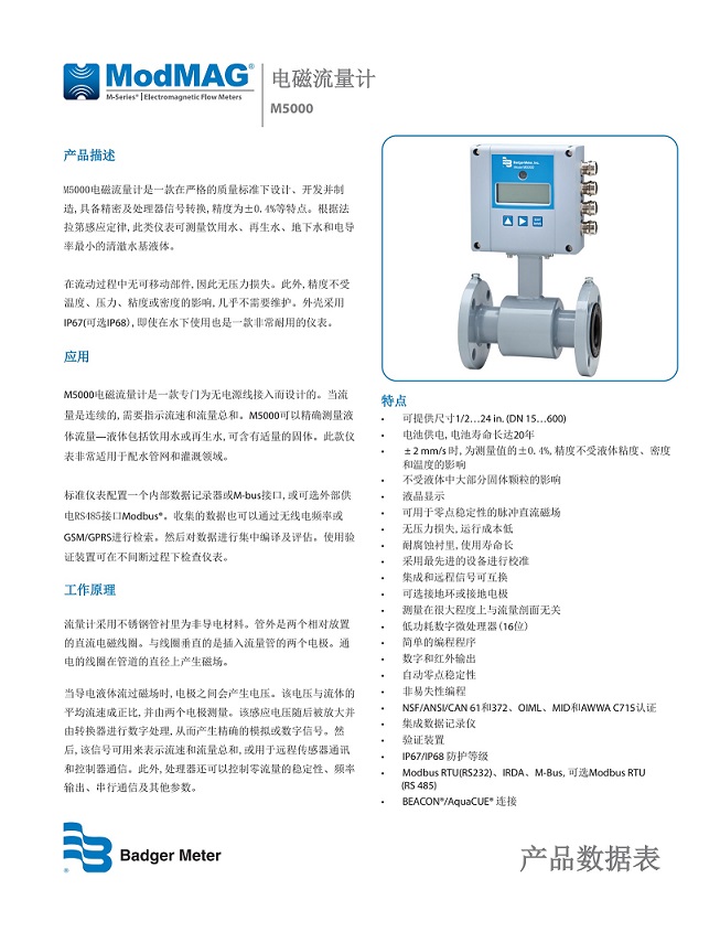美国Badger Meter电磁流量计-M5000