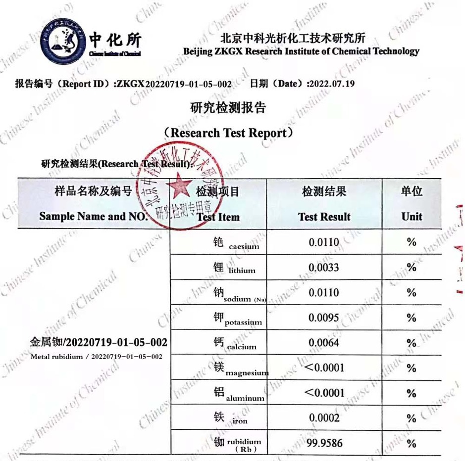 出售99.95金属铷，欢迎来电15263188653